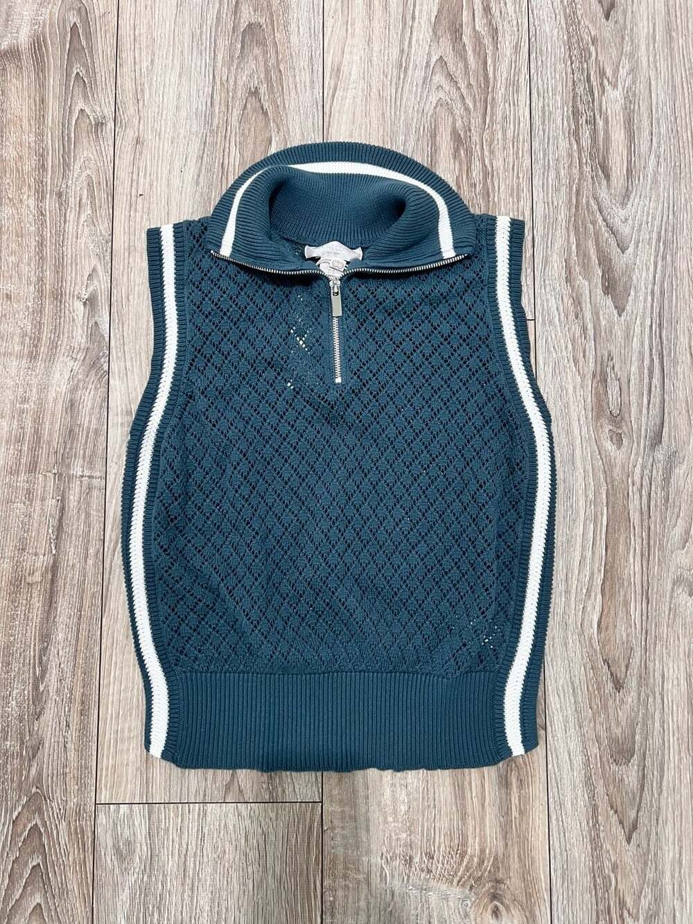 Caroline Constas Half-Zip Sleeveless Knit Sweater Vest 100% Cotton